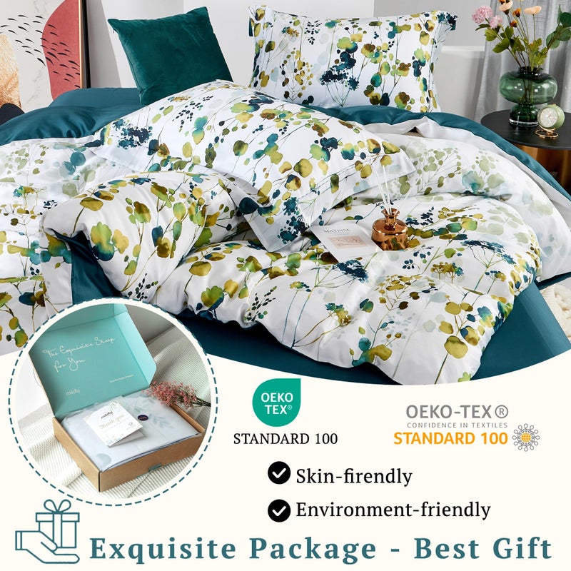 MILDLY 100% Long Staple Cotton 3pcs Queen Duvet Cover Set, Ultra Soft Yellow Green Leaves Printed Autumn Comforter Cover Set - Image 4
